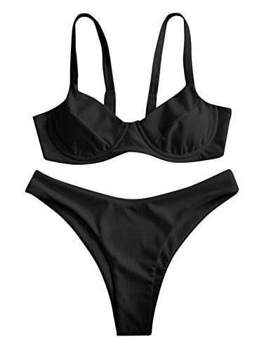 Minimalist Black Two Piece Ribbed Swimsuit