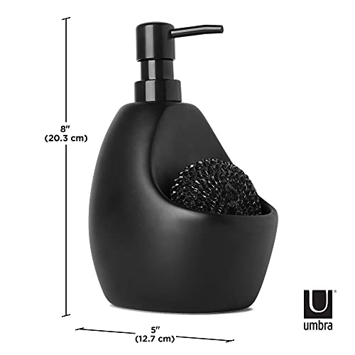 Minimalist Black UMBRA Joey, Matte Ceramic Liquid Soap Dispenser with Sponge Caddy