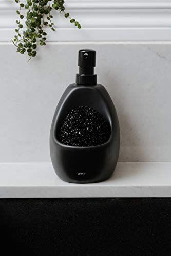 Minimalist Black UMBRA Joey, Matte Ceramic Liquid Soap Dispenser with Sponge Caddy