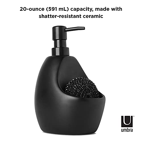 Minimalist Black UMBRA Joey, Matte Ceramic Liquid Soap Dispenser with Sponge Caddy