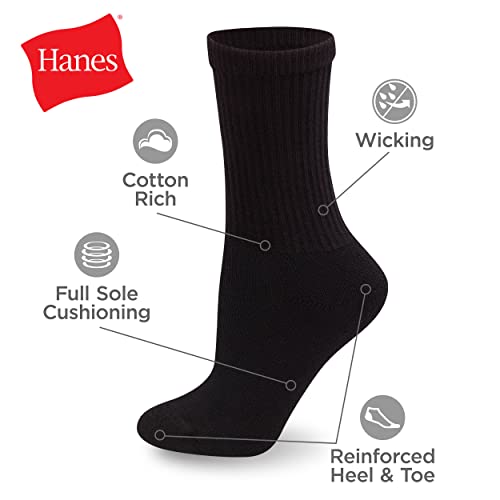 Minimalist Black Hanes Women's Crew Sock, Pack of 10 Dress Casual Socks, Black, 9 11 US