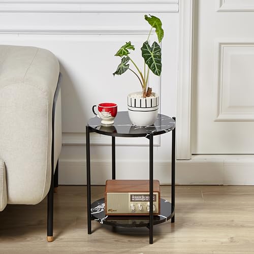 Minimalist Black 2-Tier Metal Round Tray Table, Set of 2
