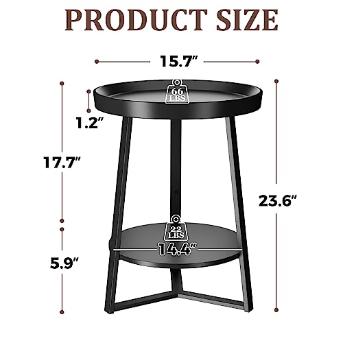 Minimalist Black Round End, Accent Table w/Storage Shelf, 15.7"x15.7"x23.6"