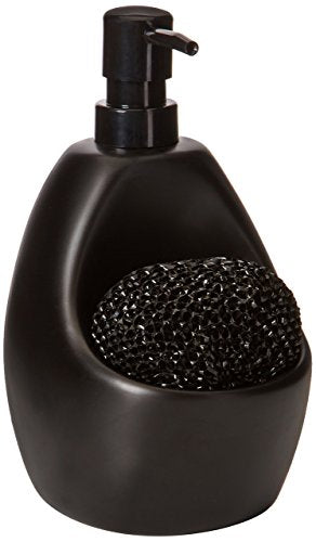 Minimalist Black UMBRA Joey, Matte Ceramic Liquid Soap Dispenser with Sponge Caddy