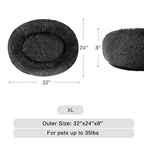 Minimalist Black Faux Fur Cuddler Ultra Soft Calming Bed, Multiple Sizes