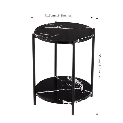 Minimalist Black 2-Tier Metal Round Tray Table, Set of 2