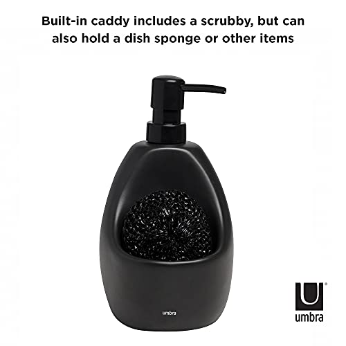 Minimalist Black UMBRA Joey, Matte Ceramic Liquid Soap Dispenser with Sponge Caddy