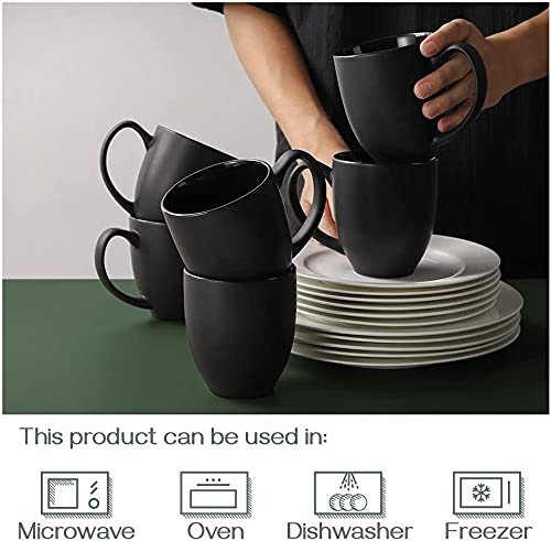 Minimalist Black 16 oz Coffee Mug Set, Set of 6 - Matte Black Design