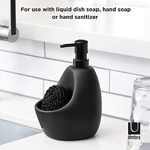 Minimalist Black UMBRA Joey, Matte Ceramic Liquid Soap Dispenser with Sponge Caddy