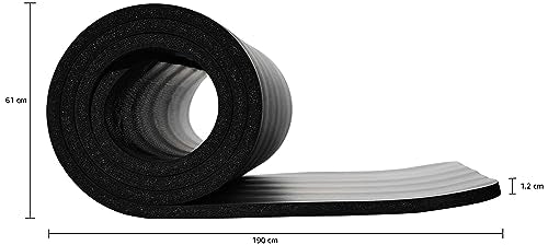 Minimalist Black Exercise Yoga, Gym, Floor Mat with Carrying Strap, Extra Thick, 74x24x.5 Inches