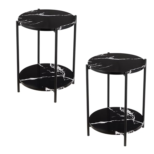 Minimalist Black 2-Tier Metal Round Tray Table, Set of 2