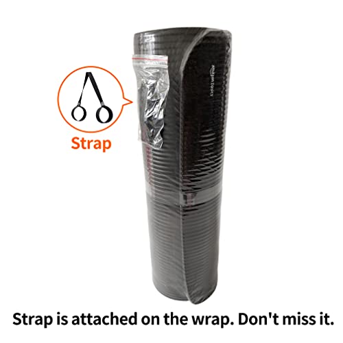 Minimalist Black Exercise Yoga, Gym, Floor Mat with Carrying Strap, Extra Thick, 74x24x.5 Inches