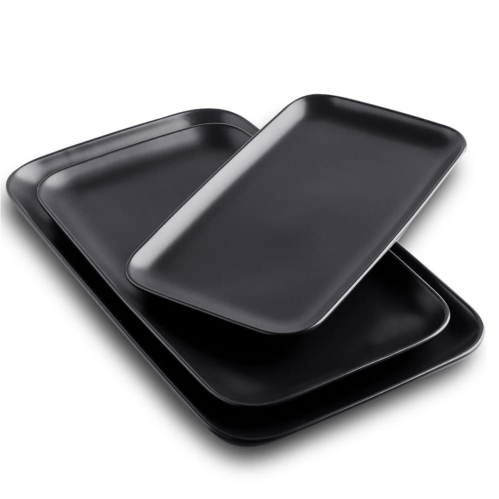 Minimalist Black Ceramic Rectangular Serving Trays, 14/12/10 Inch"
