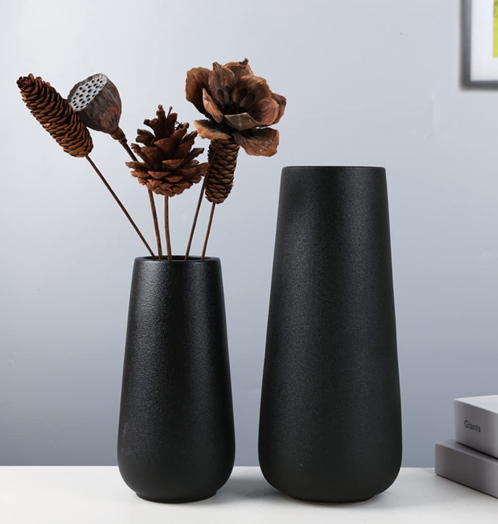Minimalist Black 8-Inch Tall Matte Ceramic Vases