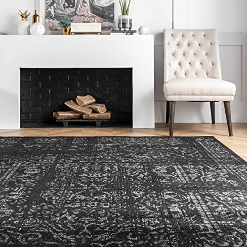 Minimalist Black Soft Vintage Area Rug, Multiple Size + Shape Options