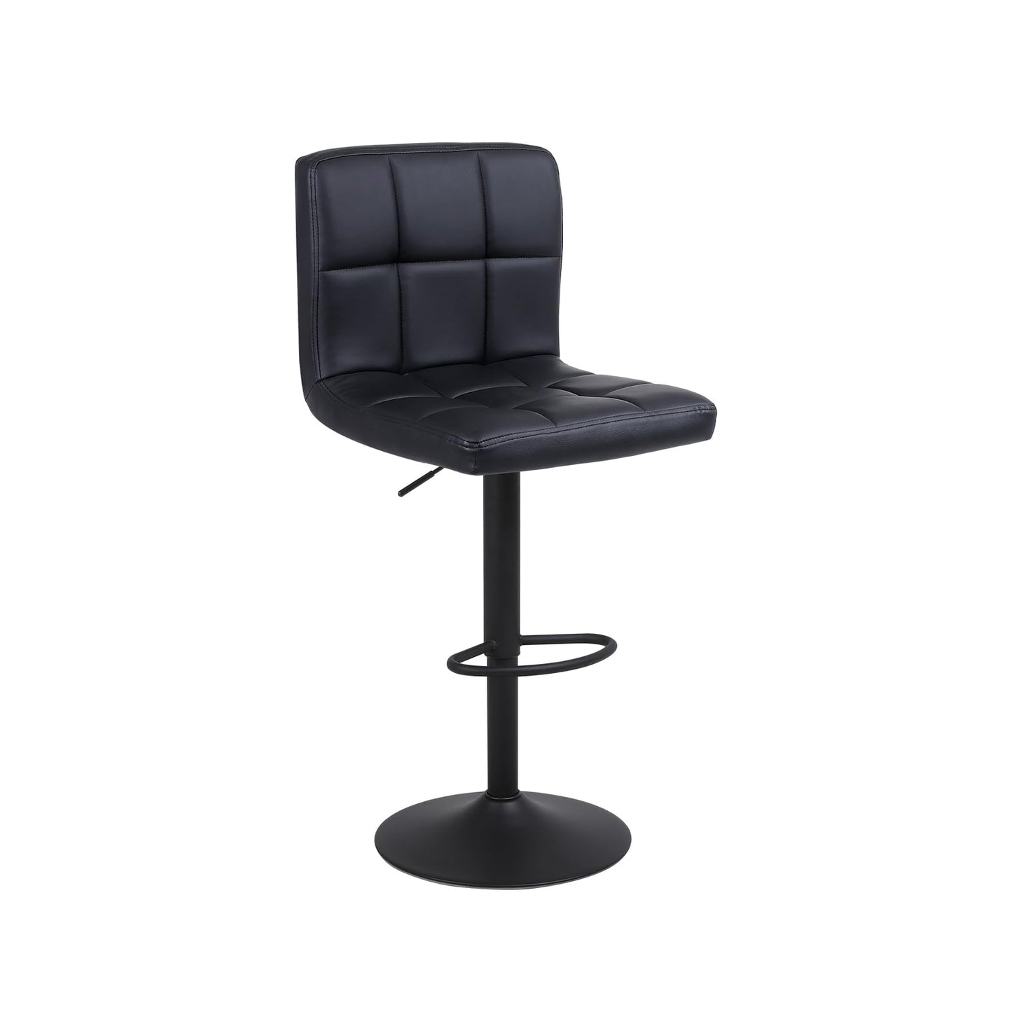 Minimalst Black LENNOX Furniture 360-Degree Swivel Adjustable Height Bounded Leather Bar Stools, Set of 2