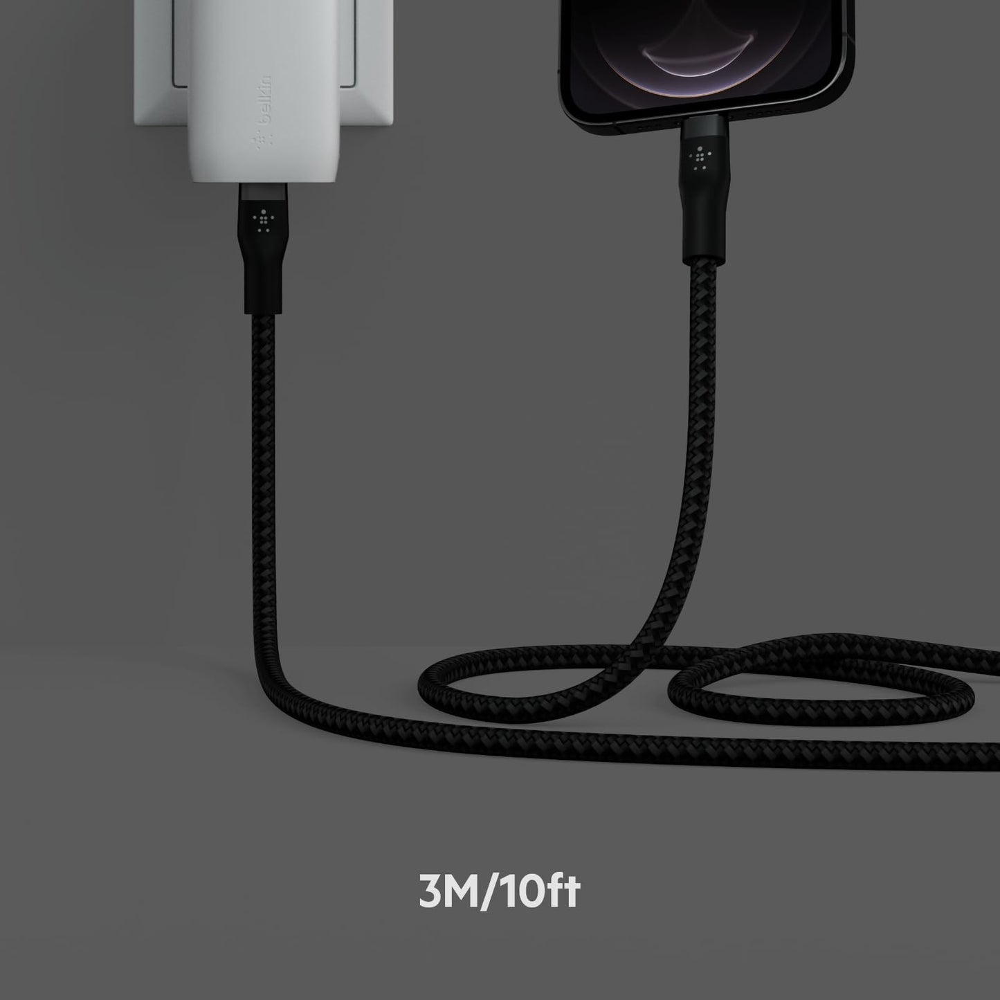 Minimalist Black Belkin BoostCharge Pro Flex Braided USB Type C to Lightning Cable (3M/10ft)