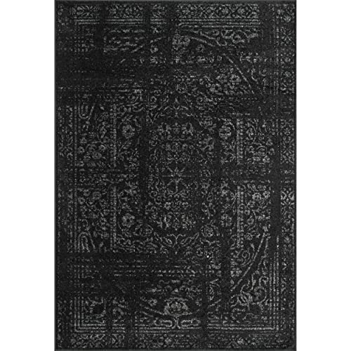 Minimalist Black Soft Vintage Area Rug, Multiple Size + Shape Options