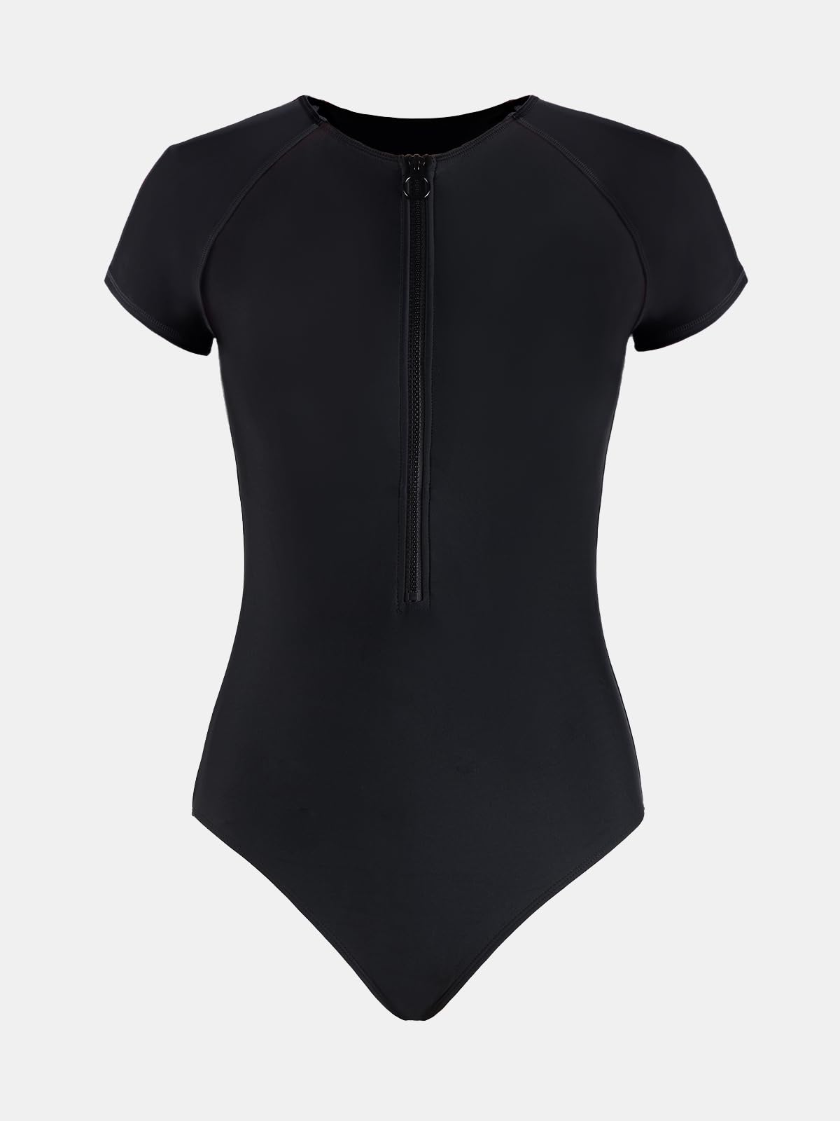 Minimalist Black One Piece Mock Neck Zipper Bathing Suit