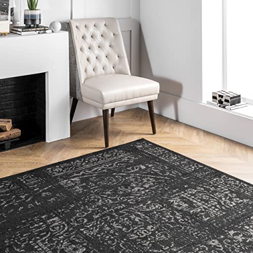Minimalist Black Soft Vintage Area Rug, Multiple Size + Shape Options
