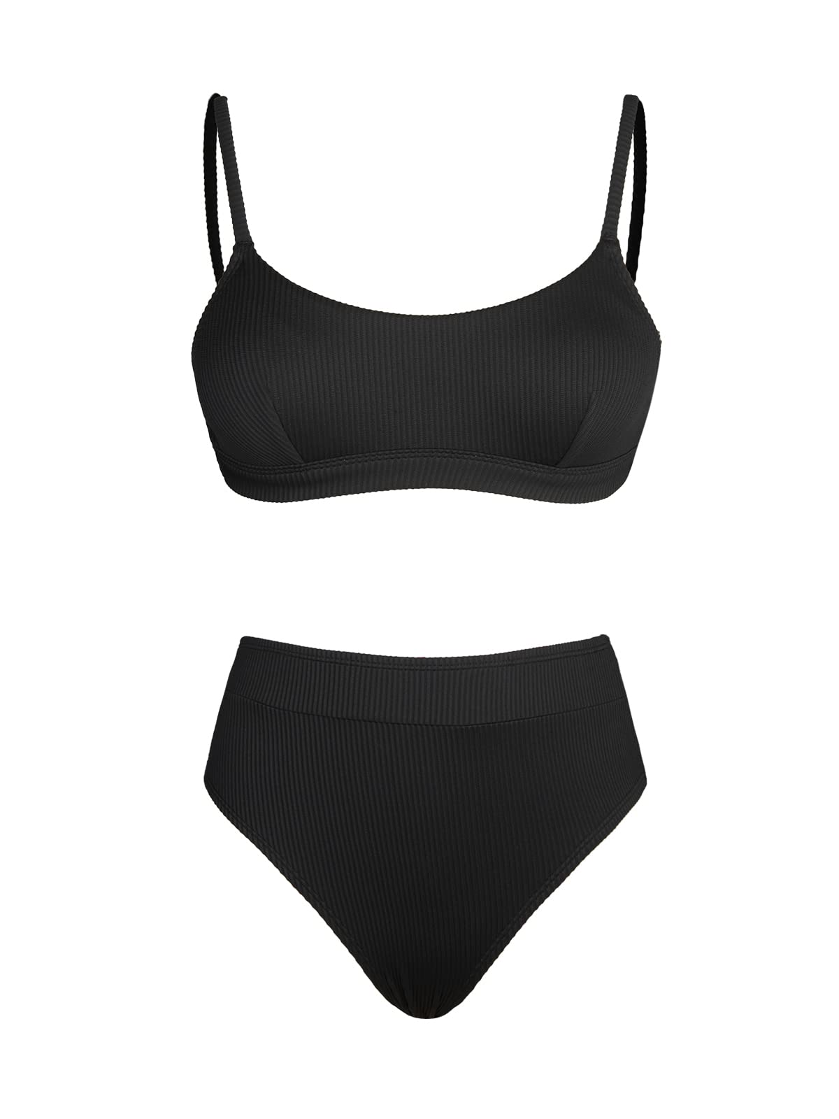 Minimalist Black Two Piece High Waisted Swimwear