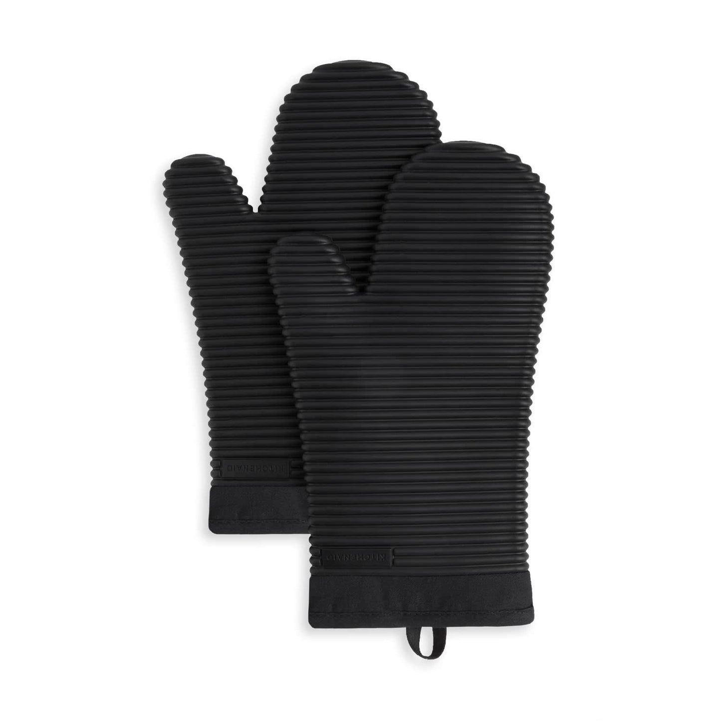 Minimalist Black KitchenAid Ribbed Silicone Oven Mitt 2-Pack