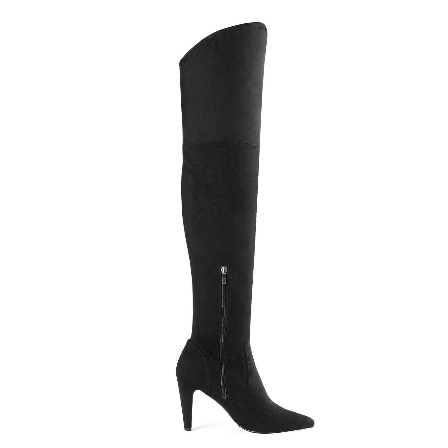 Minimalist Black Suede Over The Knee Women's Thigh High Pointed Toe Boots
