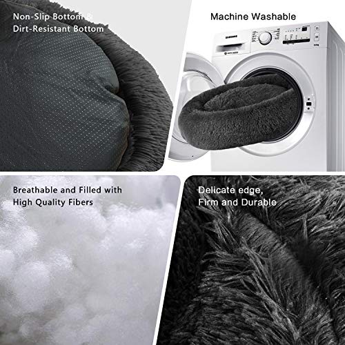 Minimalist Black Faux Fur Cuddler Ultra Soft Calming Bed, Multiple Sizes