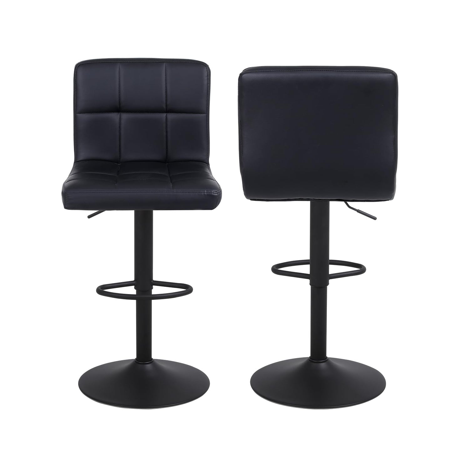 Minimalst Black LENNOX Furniture 360-Degree Swivel Adjustable Height Bounded Leather Bar Stools, Set of 2