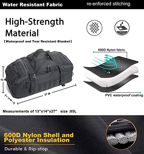 Minimalist Black Travel, Tactical, Duffle, Weekender, Overnight Bag, 80L