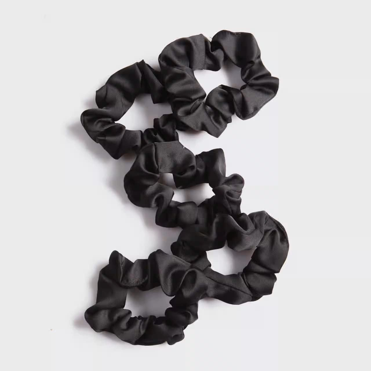 Minimalist Black Satin Hair Scrunchie, Set of 5