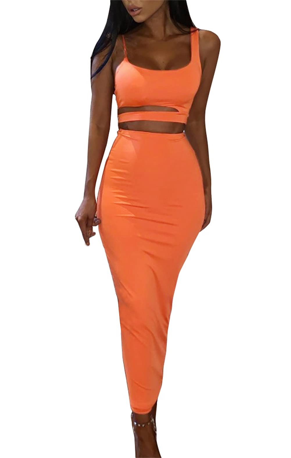Minimalist Orange Asymmetrical Bodycon Spaghetti Strap Women's Dress