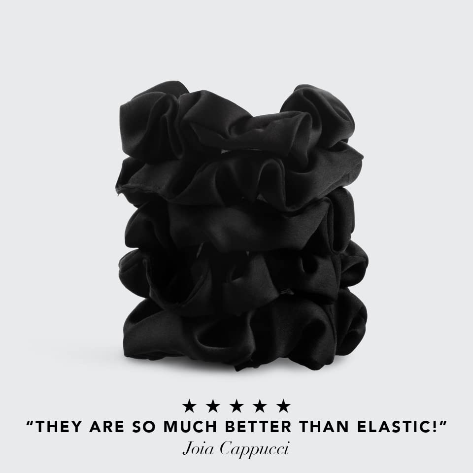 Minimalist Black Satin Hair Scrunchie, Set of 5