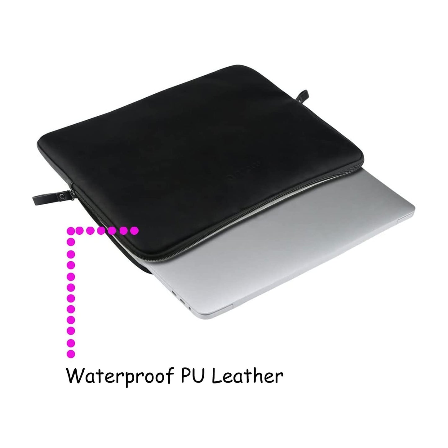 Minimalist Black 13-14 Inch Sleek Laptop Sleeve with Accessory Compartment - Waterproof PU Leather