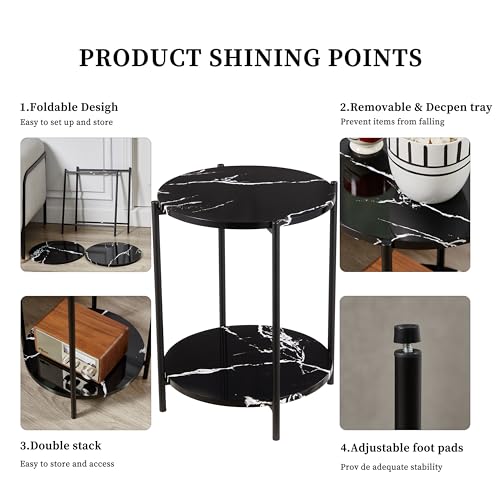 Minimalist Black 2-Tier Metal Round Tray Table, Set of 2
