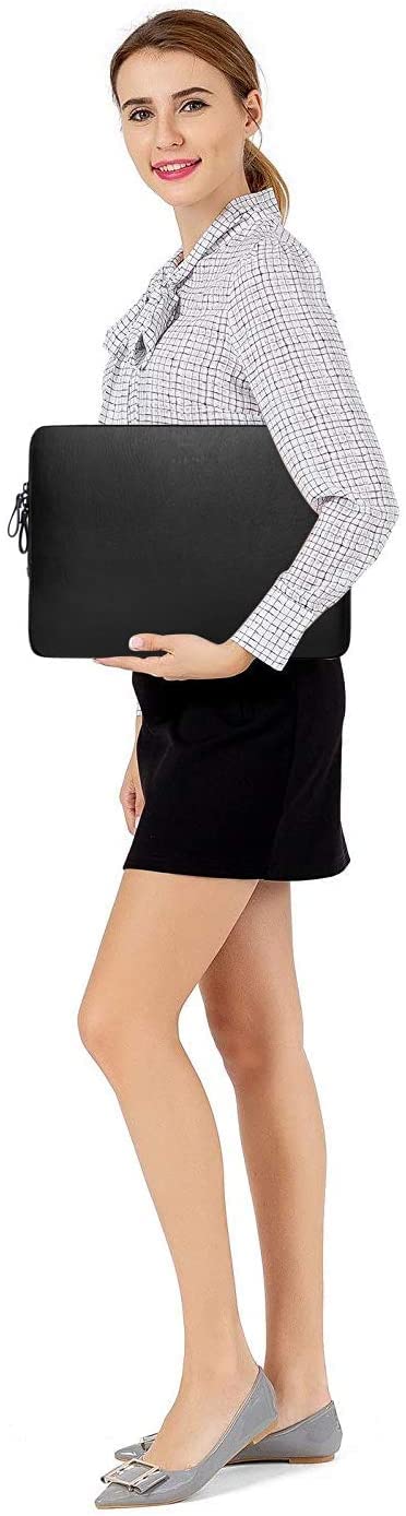 Minimalist Black 13-14 Inch Sleek Laptop Sleeve with Accessory Compartment - Waterproof PU Leather