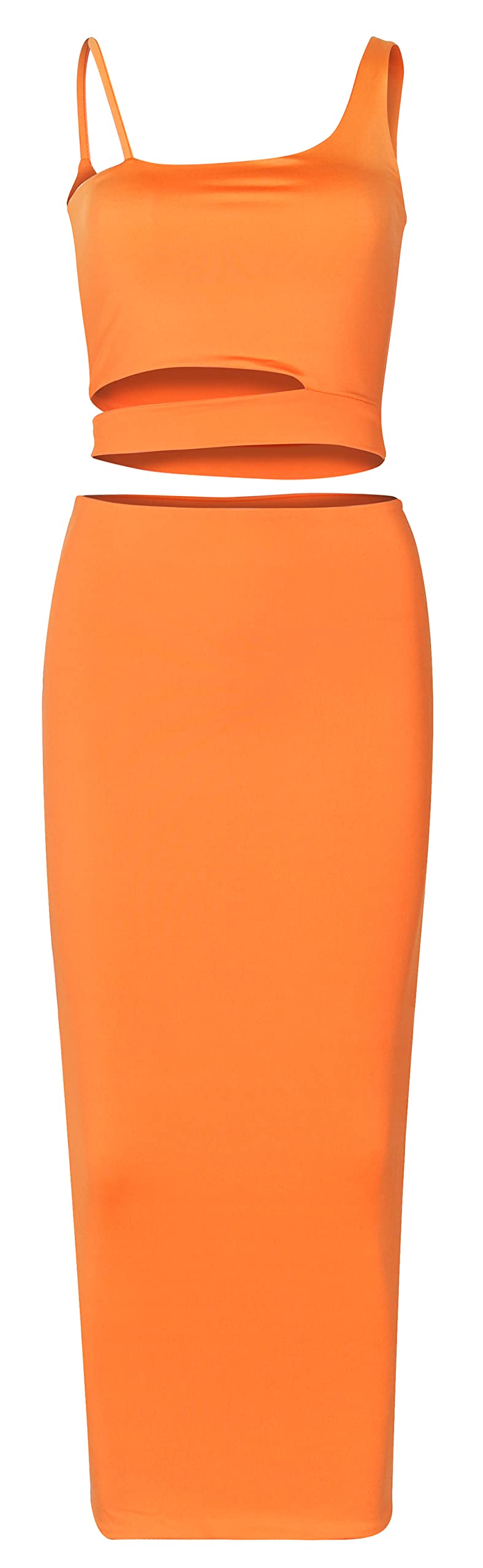 Minimalist Orange Asymmetrical Bodycon Spaghetti Strap Women's Dress