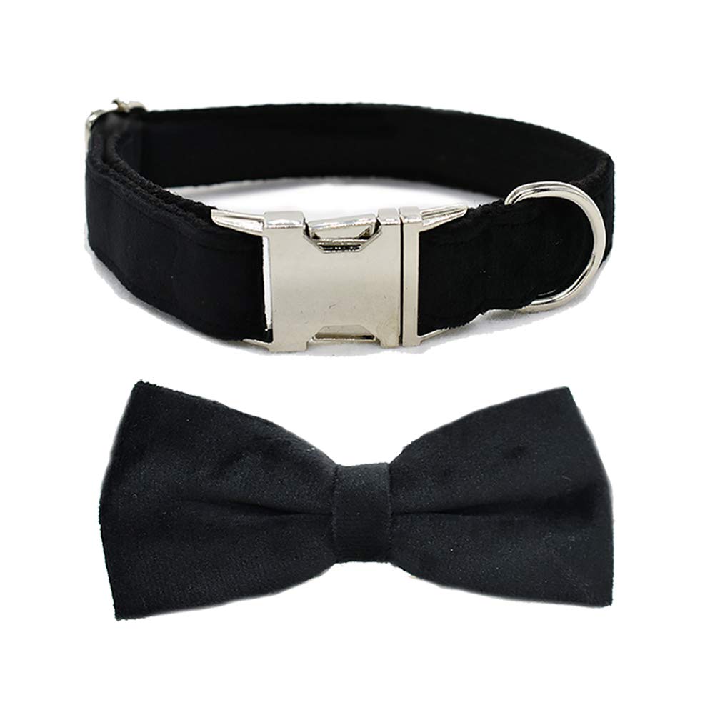 Minimalist Black Detachable Bowtie, Adjustable Dog Collar w/Metal Buckle