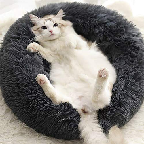 Minimalist Black Faux Fur Cuddler Ultra Soft Calming Bed, Multiple Sizes