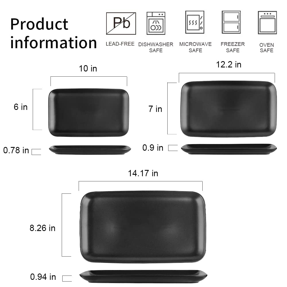 Minimalist Black Ceramic Rectangular Serving Trays, 14/12/10 Inch"