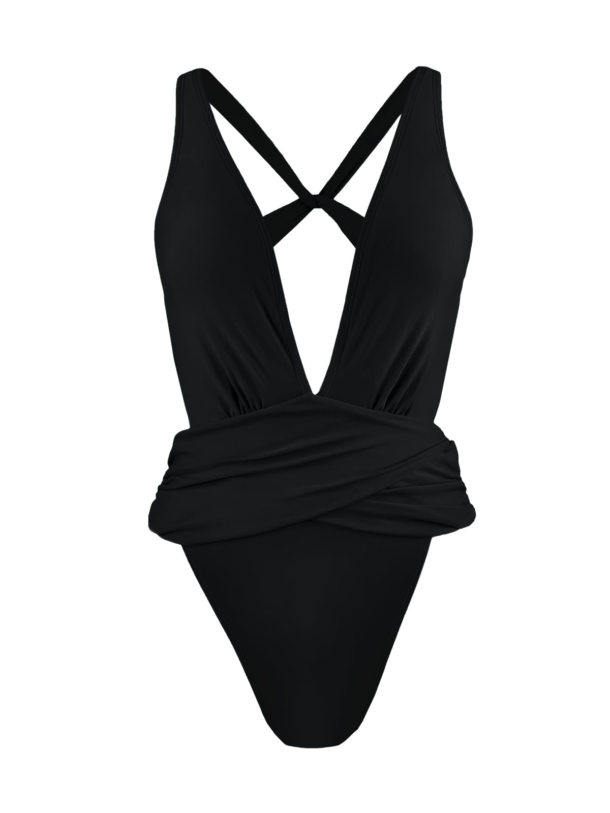 Minimalist Black One Piece Cut Out Ruched Swimsuit
