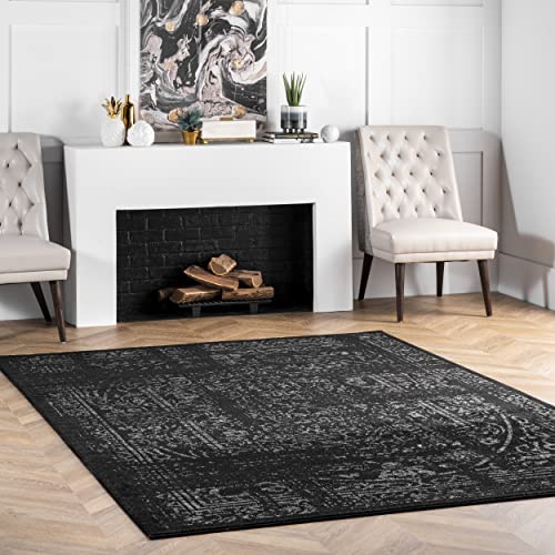 Minimalist Black Soft Vintage Area Rug, Multiple Size + Shape Options