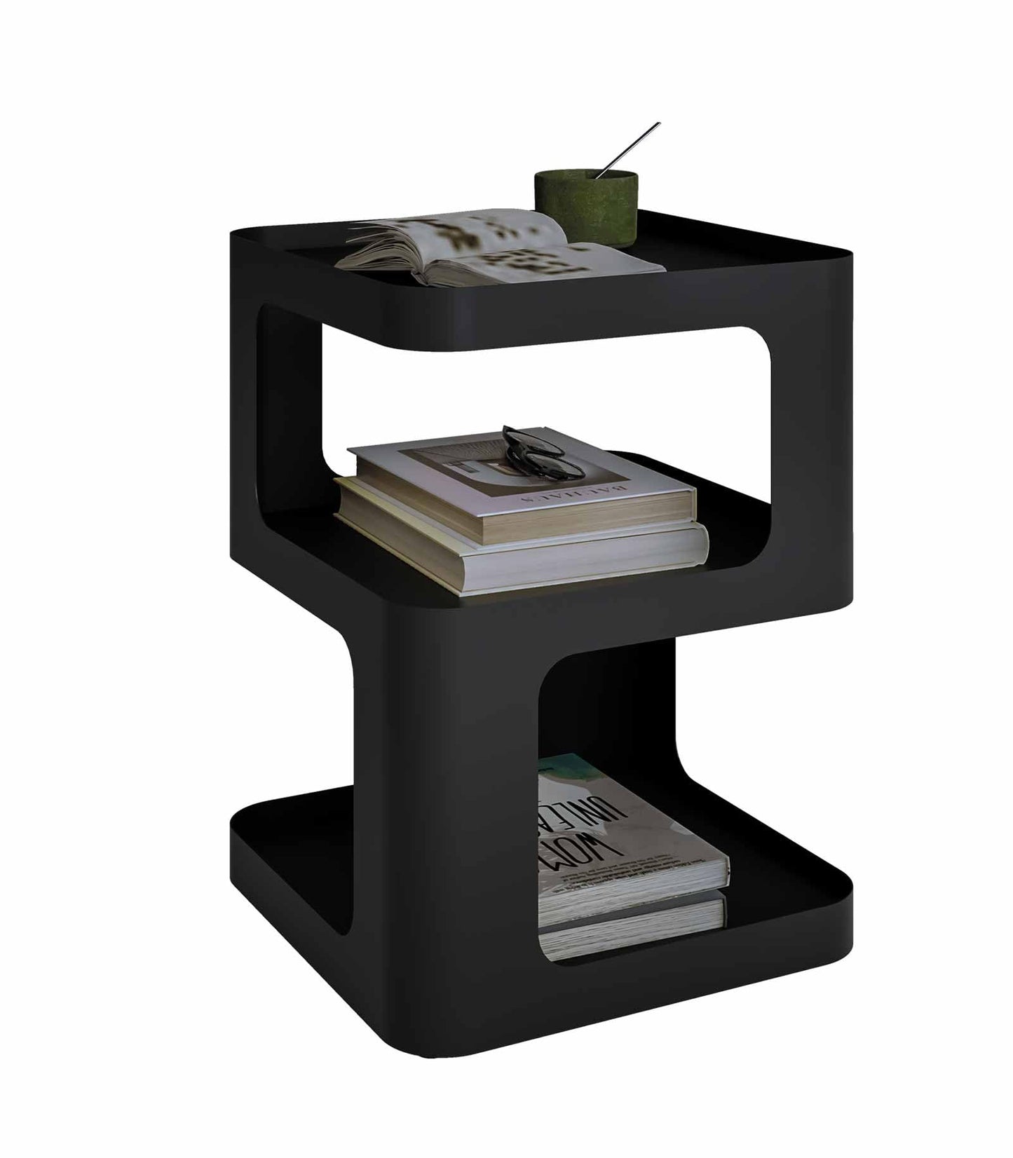 Minimalist Black Modern Accent Side Table w/Storage
