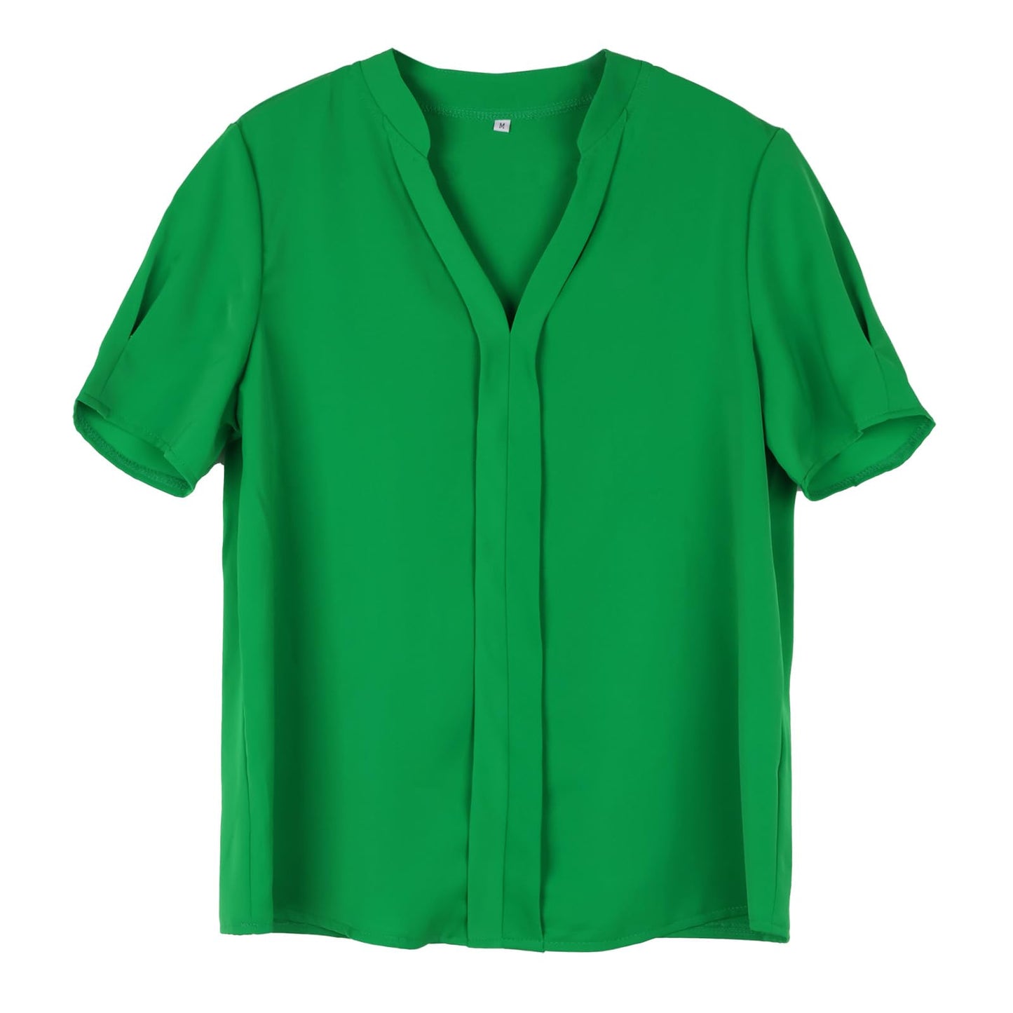 Minimalist Green Women's Short Sleeve V Neck Flowy Blouse