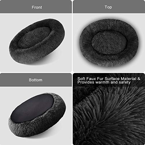 Minimalist Black Faux Fur Cuddler Ultra Soft Calming Bed, Multiple Sizes
