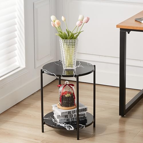 Minimalist Black 2-Tier Metal Round Tray Table, Set of 2