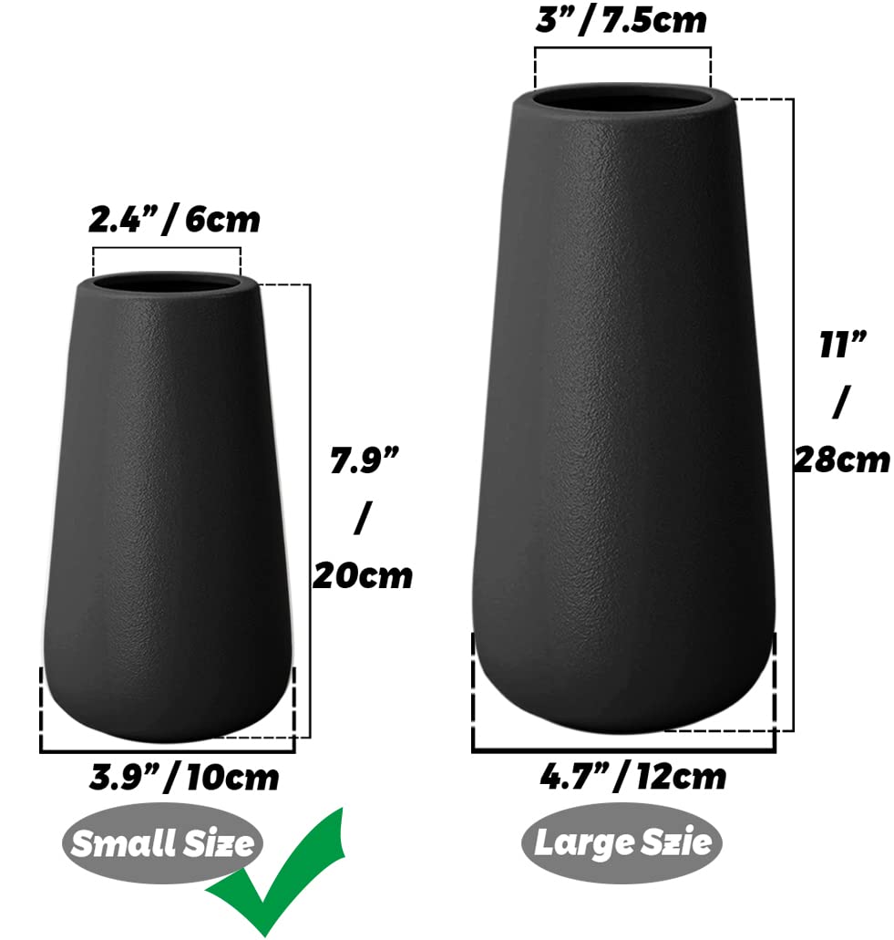 Minimalist Black 8-Inch Tall Matte Ceramic Vases