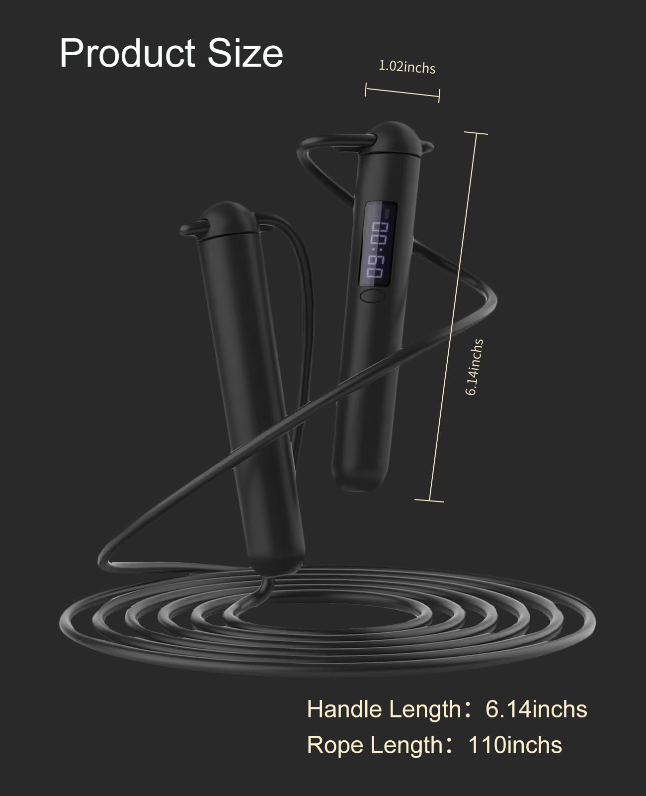 Minimalist Black Smart Tangle-Free Jump Rope with Counter
