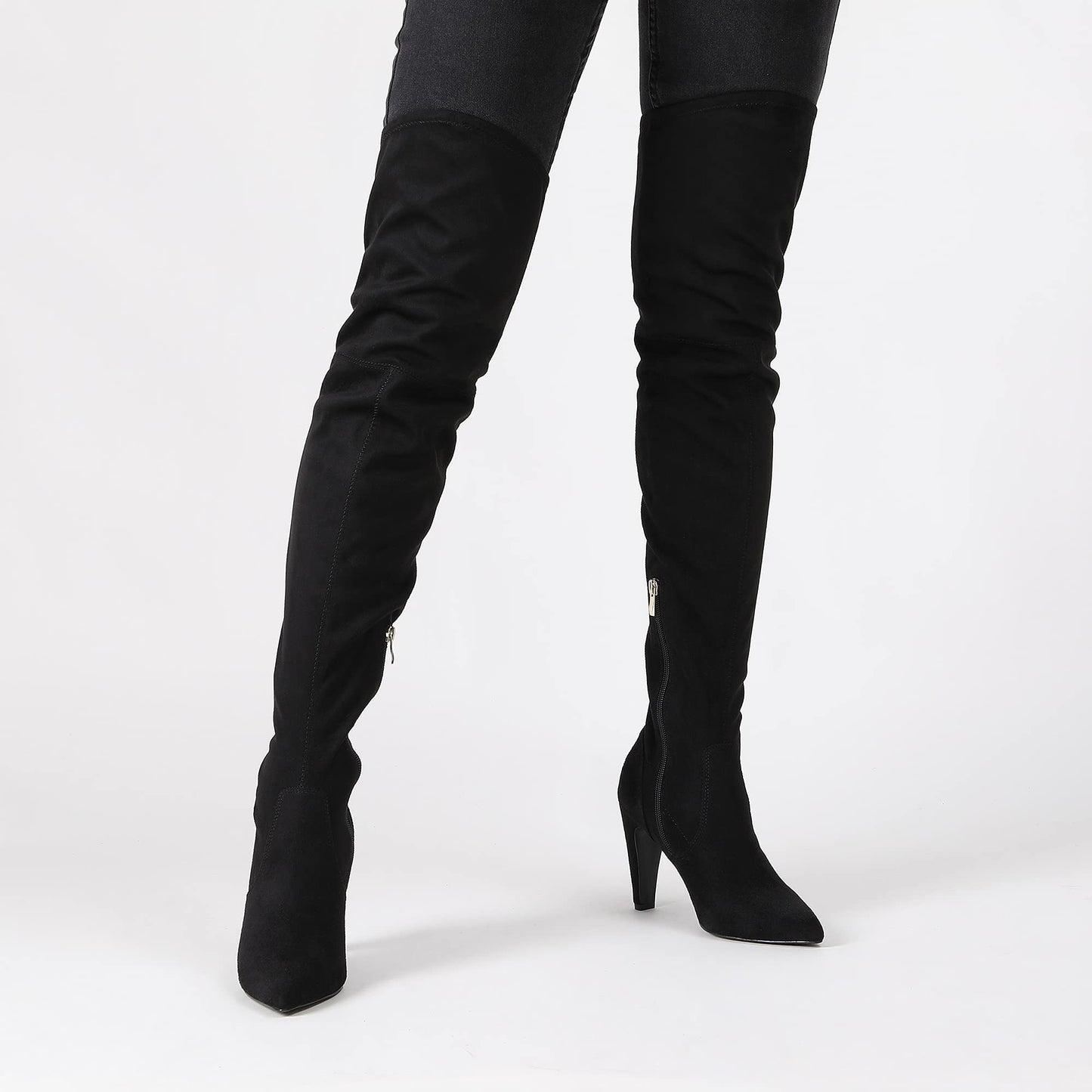 Minimalist Black Suede Over The Knee Women's Thigh High Pointed Toe Boots