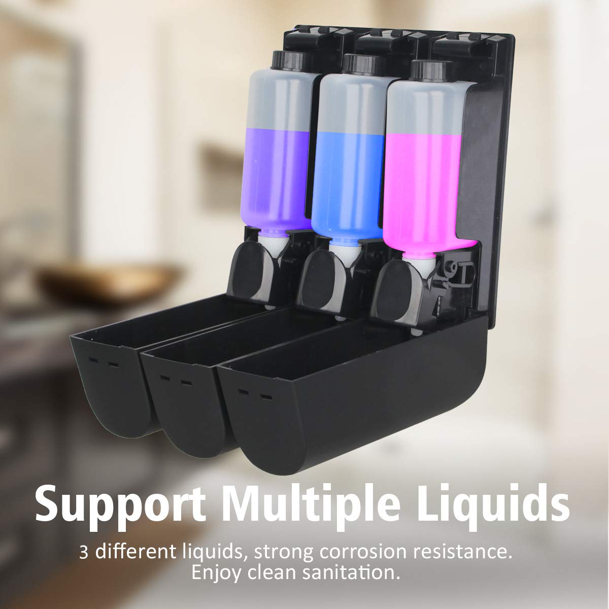 Minimalist Black Wall Mount Dispenser Trio for Bodywash, Shampoo, Conditioner